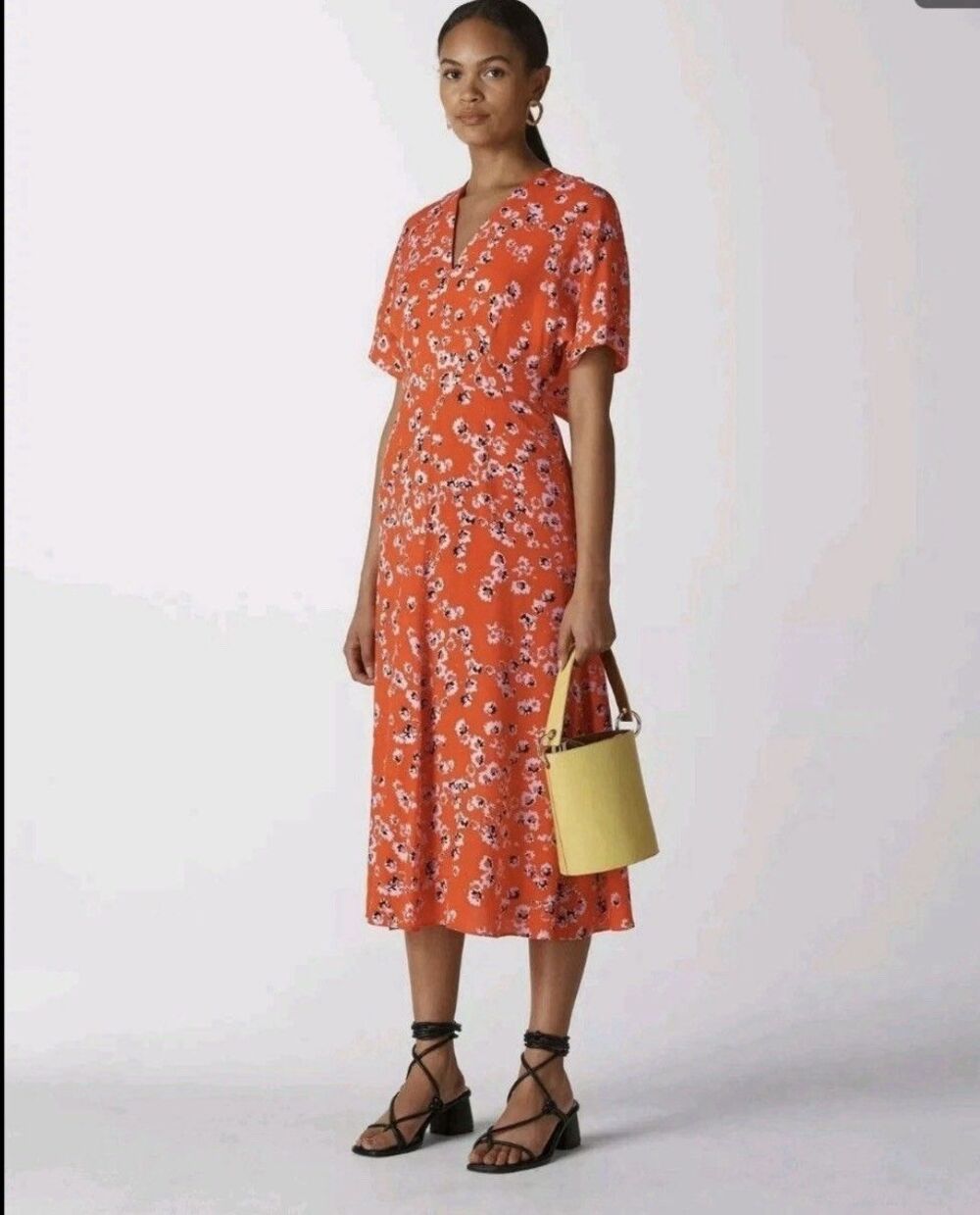 Whistles Midi Dress 10 Digital Daisy Ditsy Zelena Flare Cottage Whimsygoth